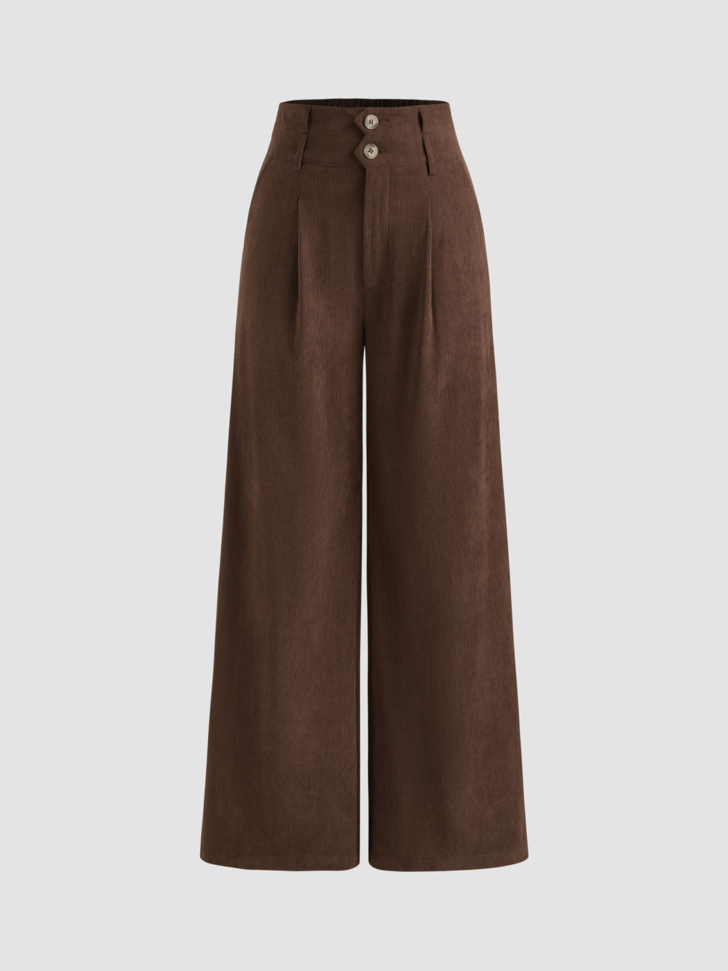 Corduroy High Rise Solid Pleated Double Button Pocket Wide Leg Trousers