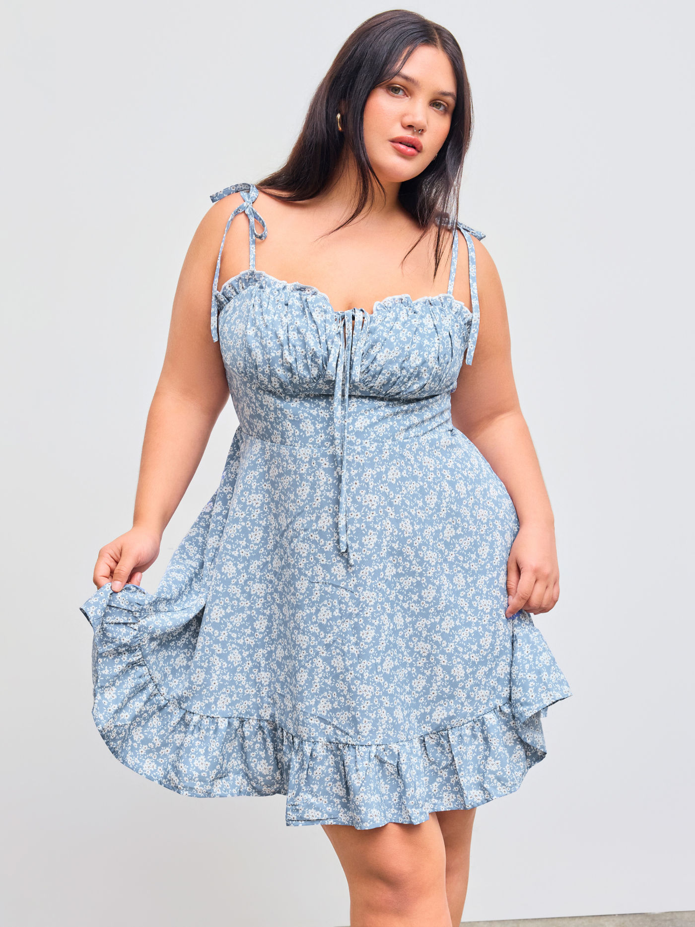 Ditsy Floral Tie Shoulder Mini Dress Curve & Plus