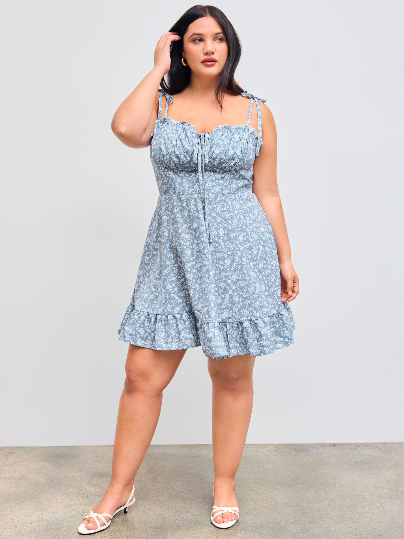 Ditsy Floral Tie Shoulder Mini Dress Curve & Plus