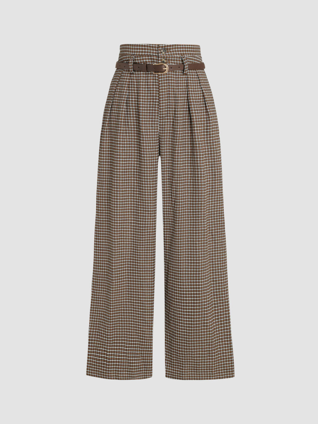 Hahnentritt Hochtaillierte Weite Hosen mit Gürtel