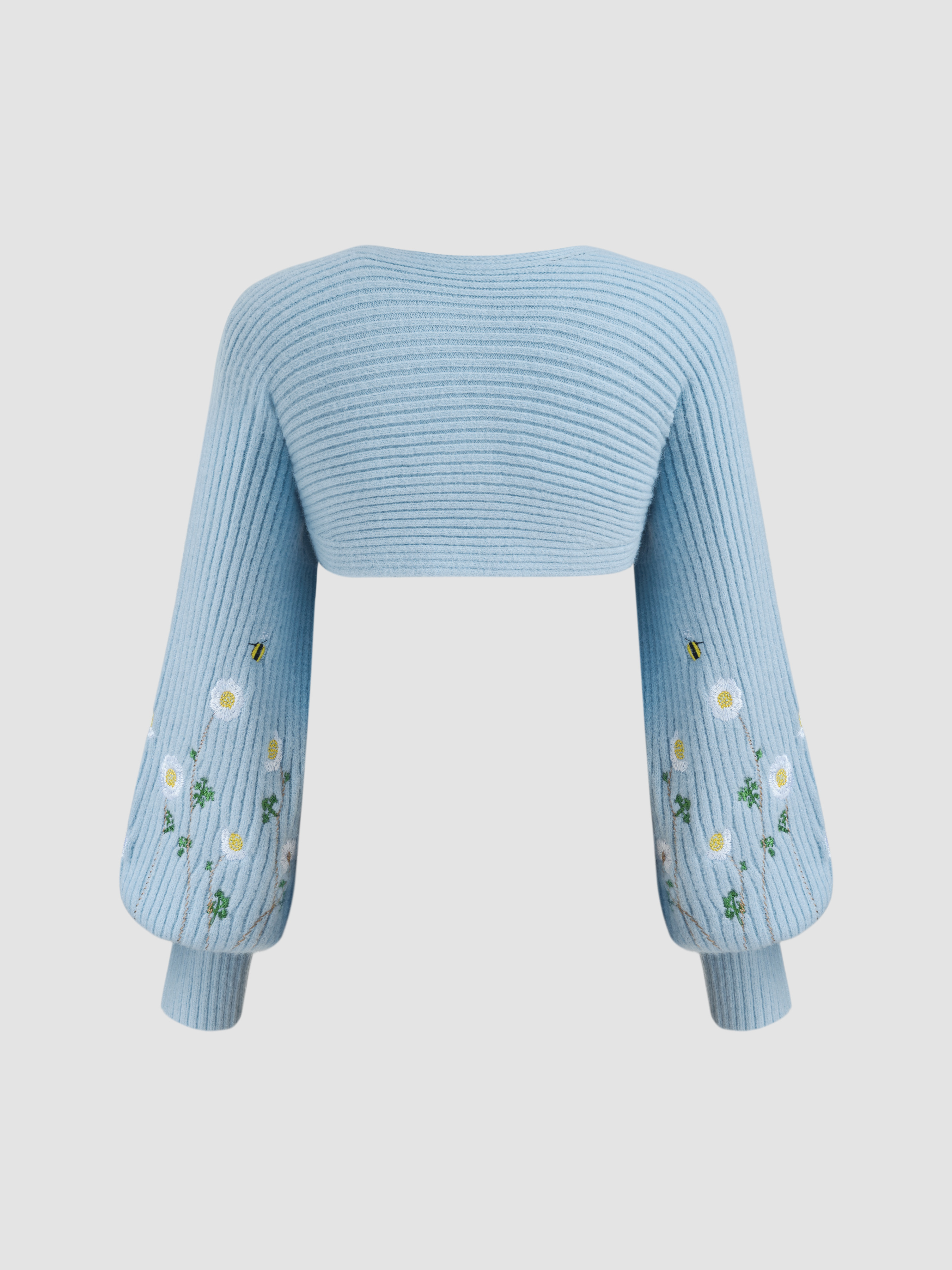 Knit Fabric Knit Floral Embroidery Tube Crop Top With Shrug