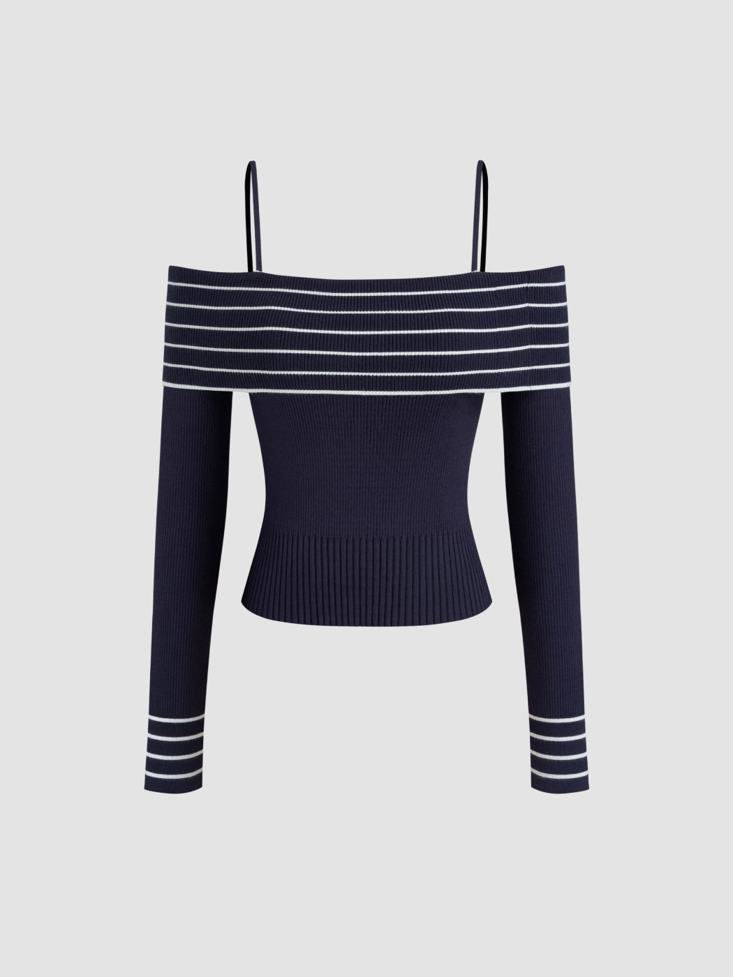 Knit Off-shoulder Striped Long Sleeve Top