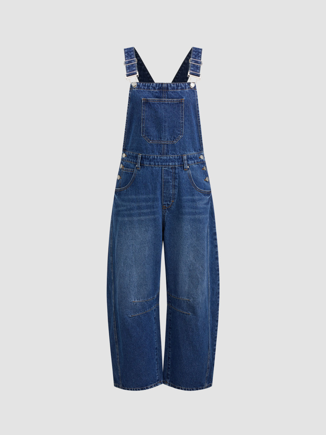 Einfarbiger Denim-Gürtelschnallen-Overall mit Taschen