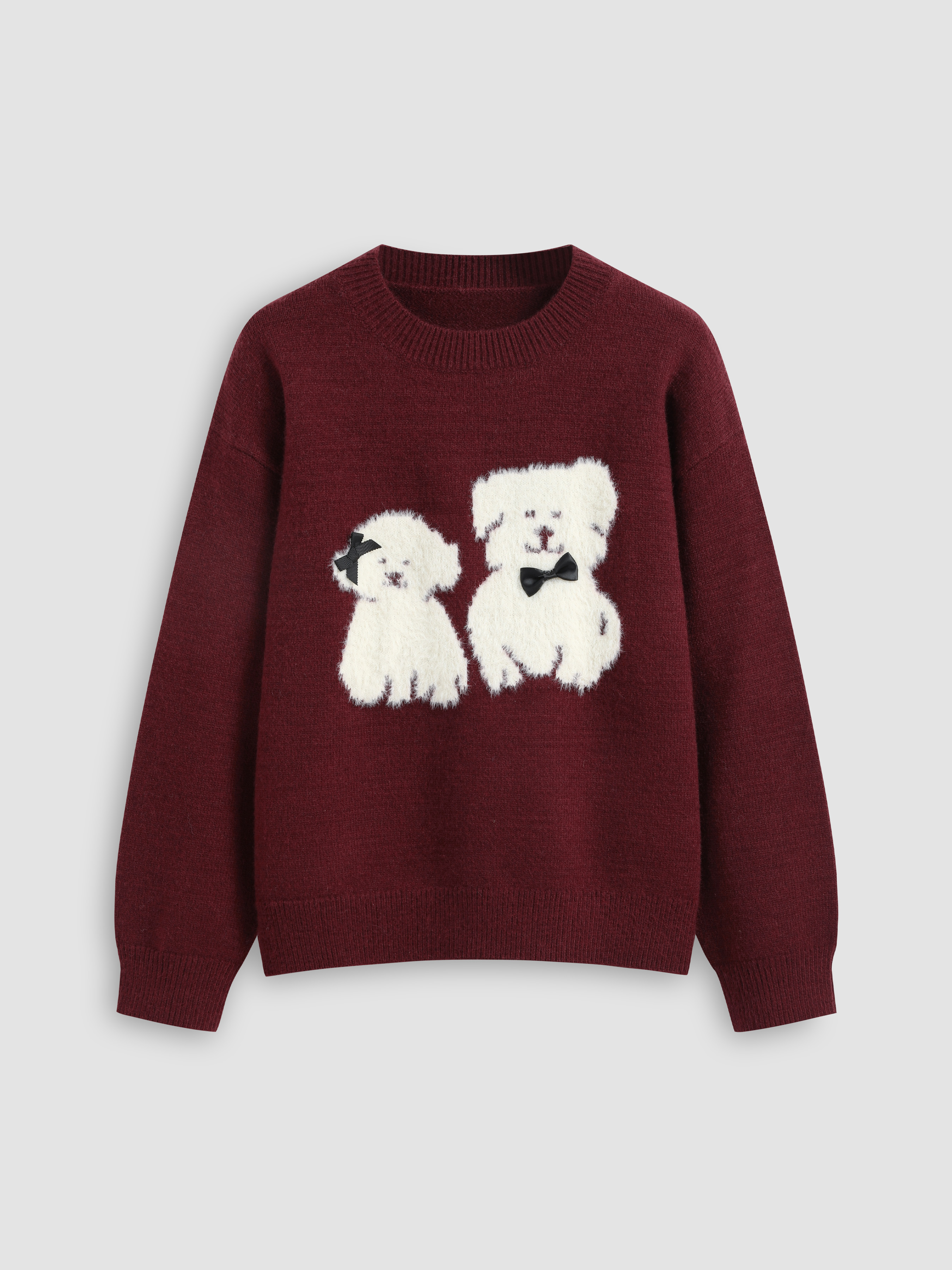 Knit Fabric Knit Round Neckline Bowknot Oversized Sweater