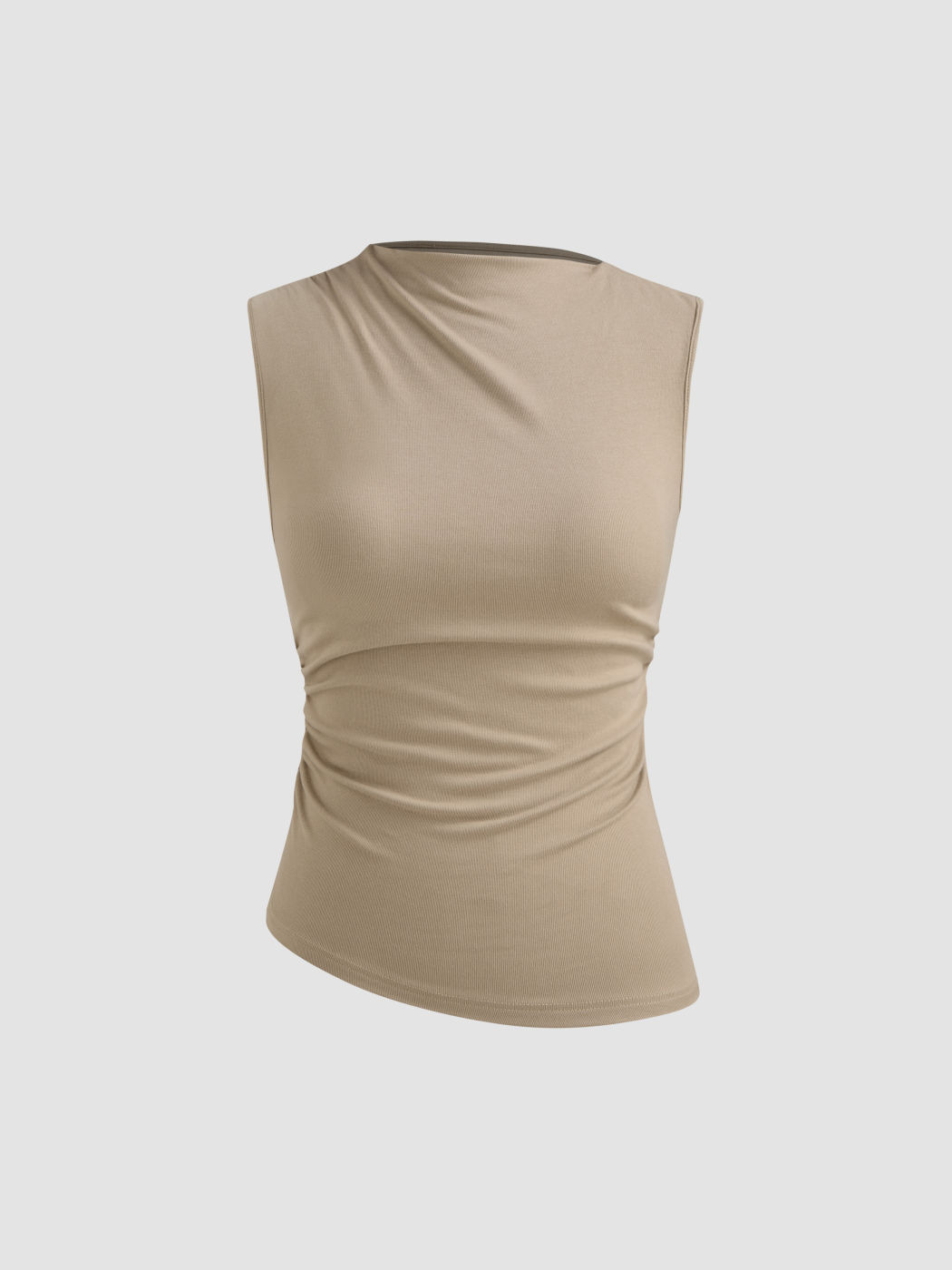 Asymmetrical Neck Ruched Tank Top