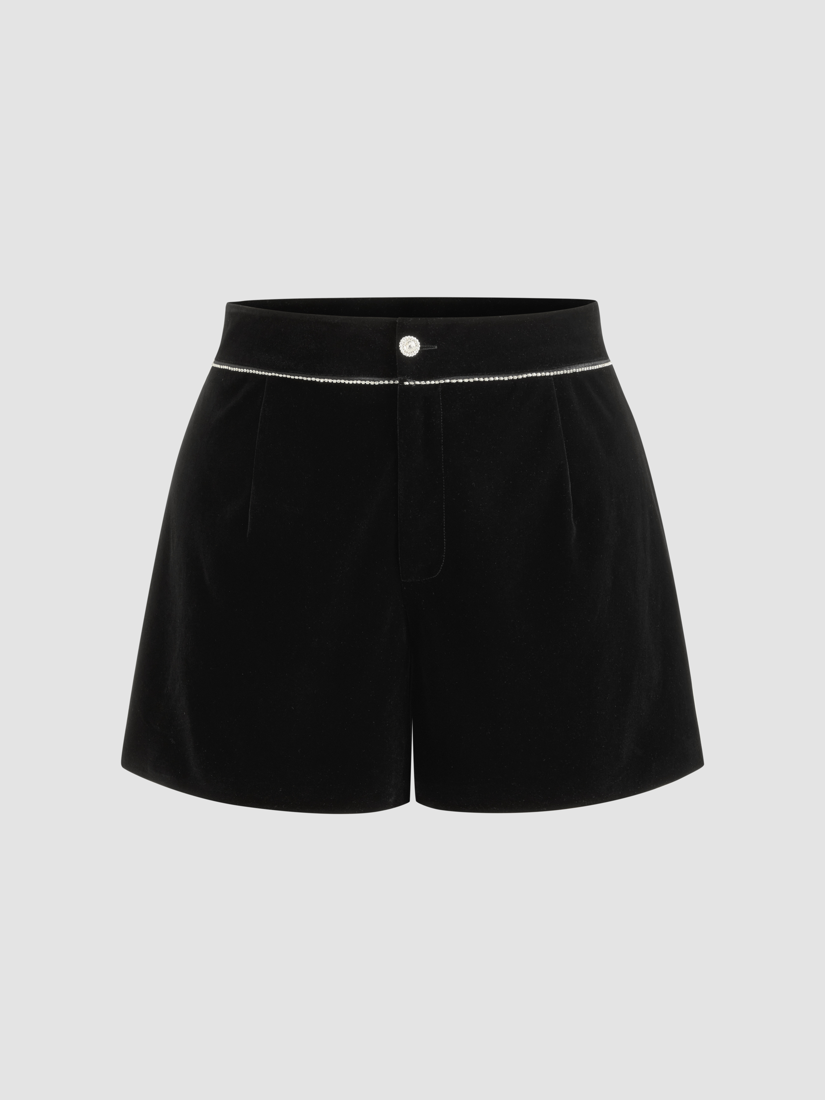 Velvet Velvet Mid Rise Solid Rhinestone Button Shorts Curve