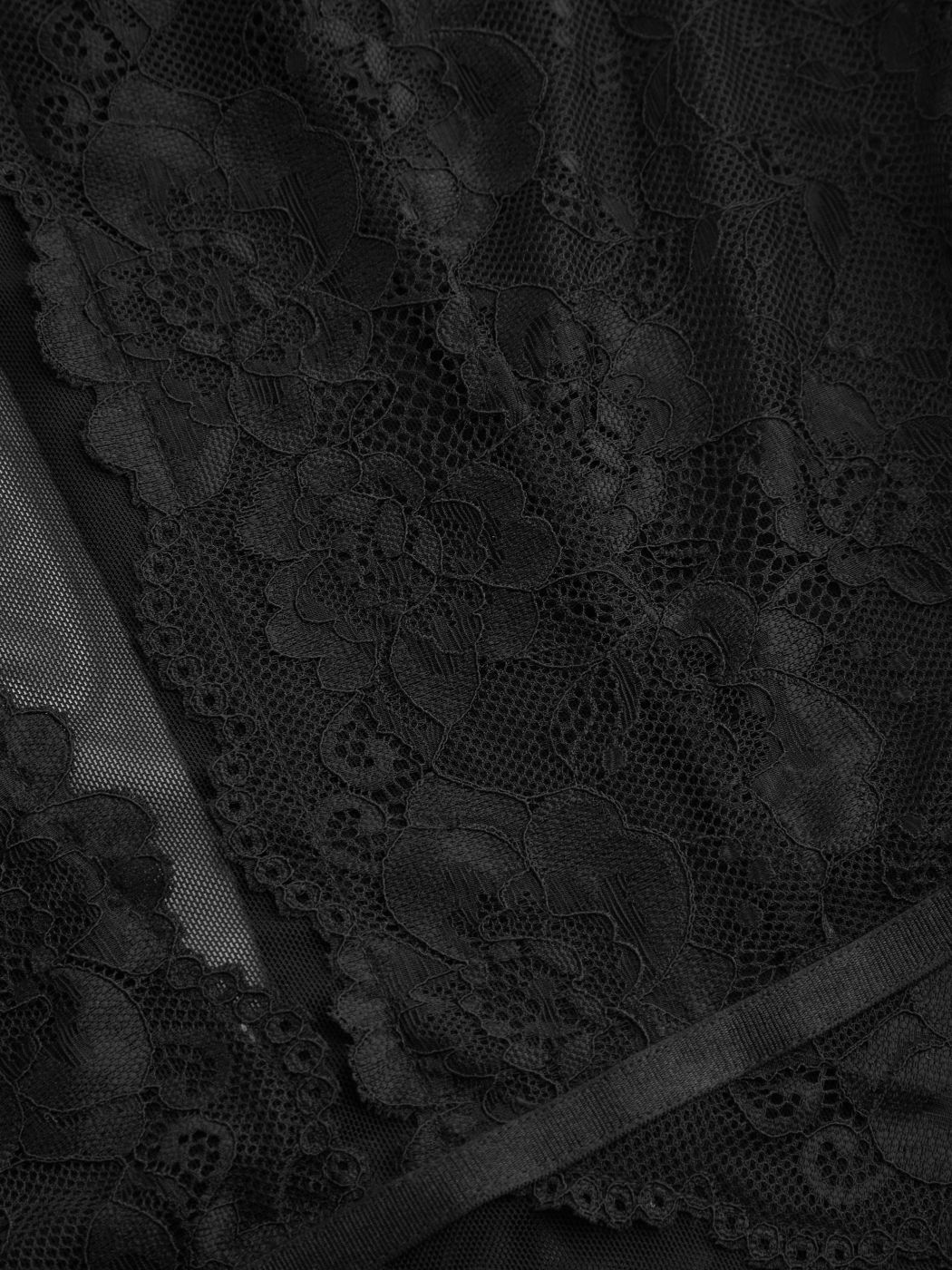 Round Neckline Solid Lace See-through Bodysuit