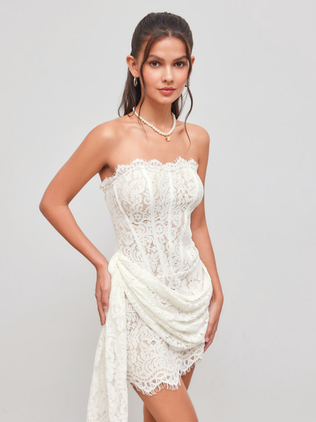 Lace Tube Tie Back Mini Dress