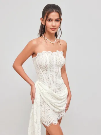 Lace Tube Tie Back Mini Dress