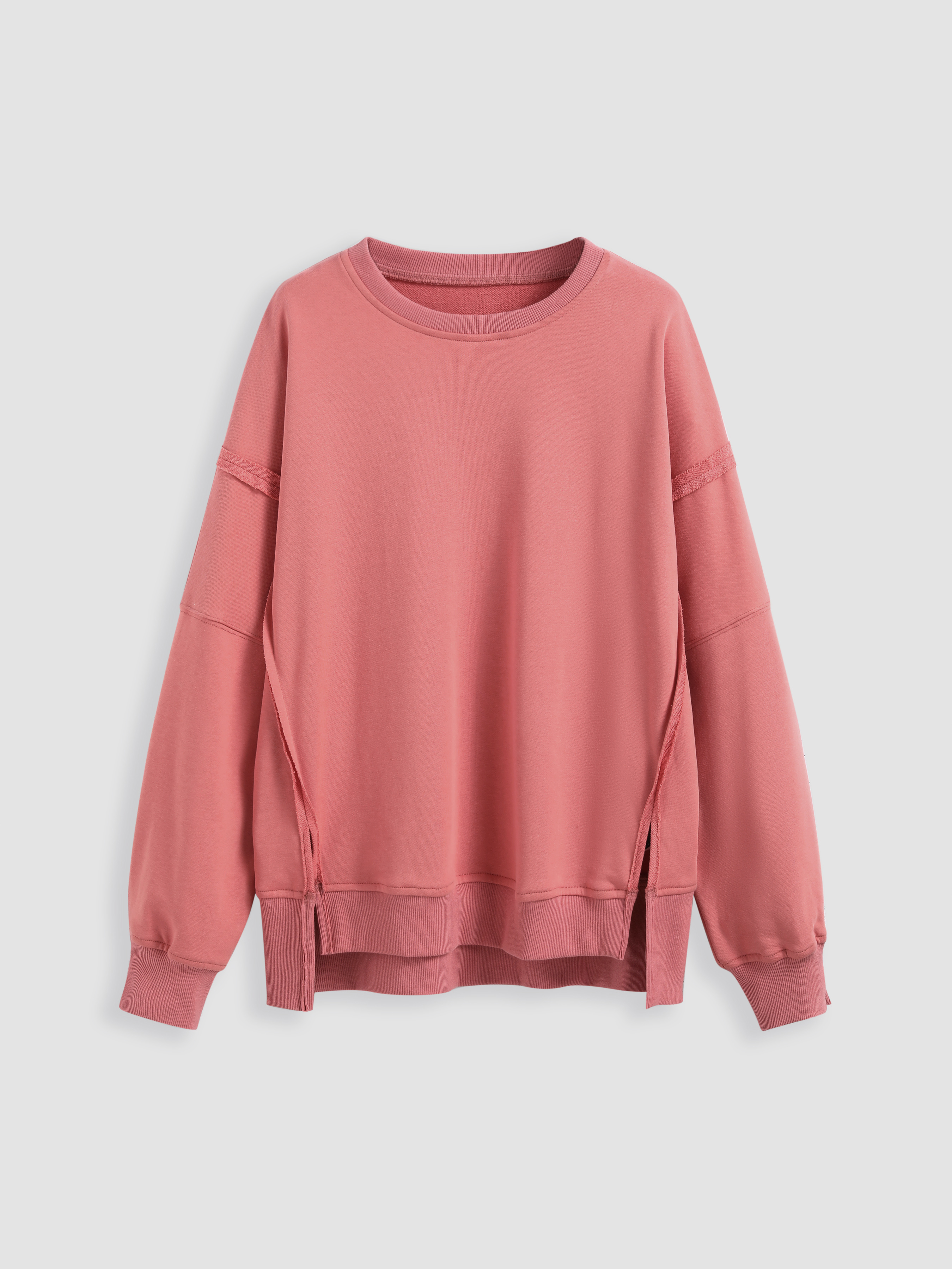 Knit Fabric Cotton-blend Round Neckline Solid Oversized