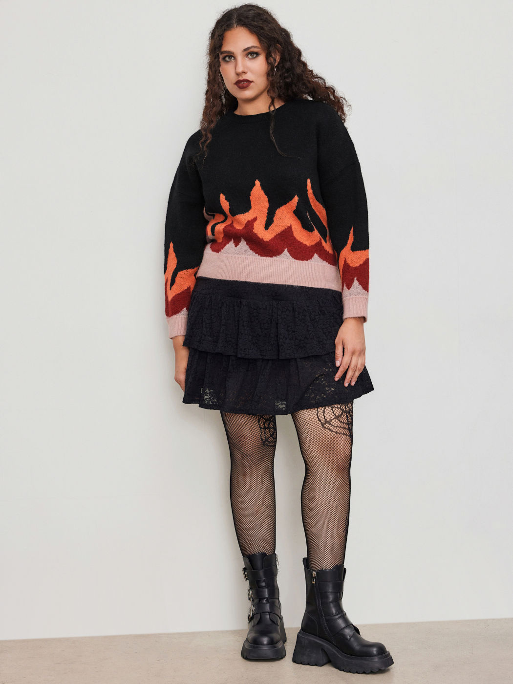 Maglione a maglia con scollo rotondo e manica lunga Curve & Plus