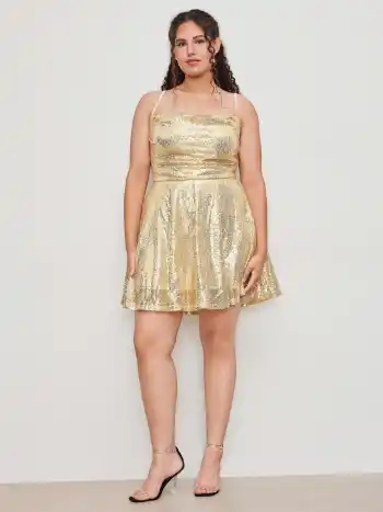 Pailletten-Wasserfallkragen Einfarbig Rüschen Minikleid Kurve & Plus