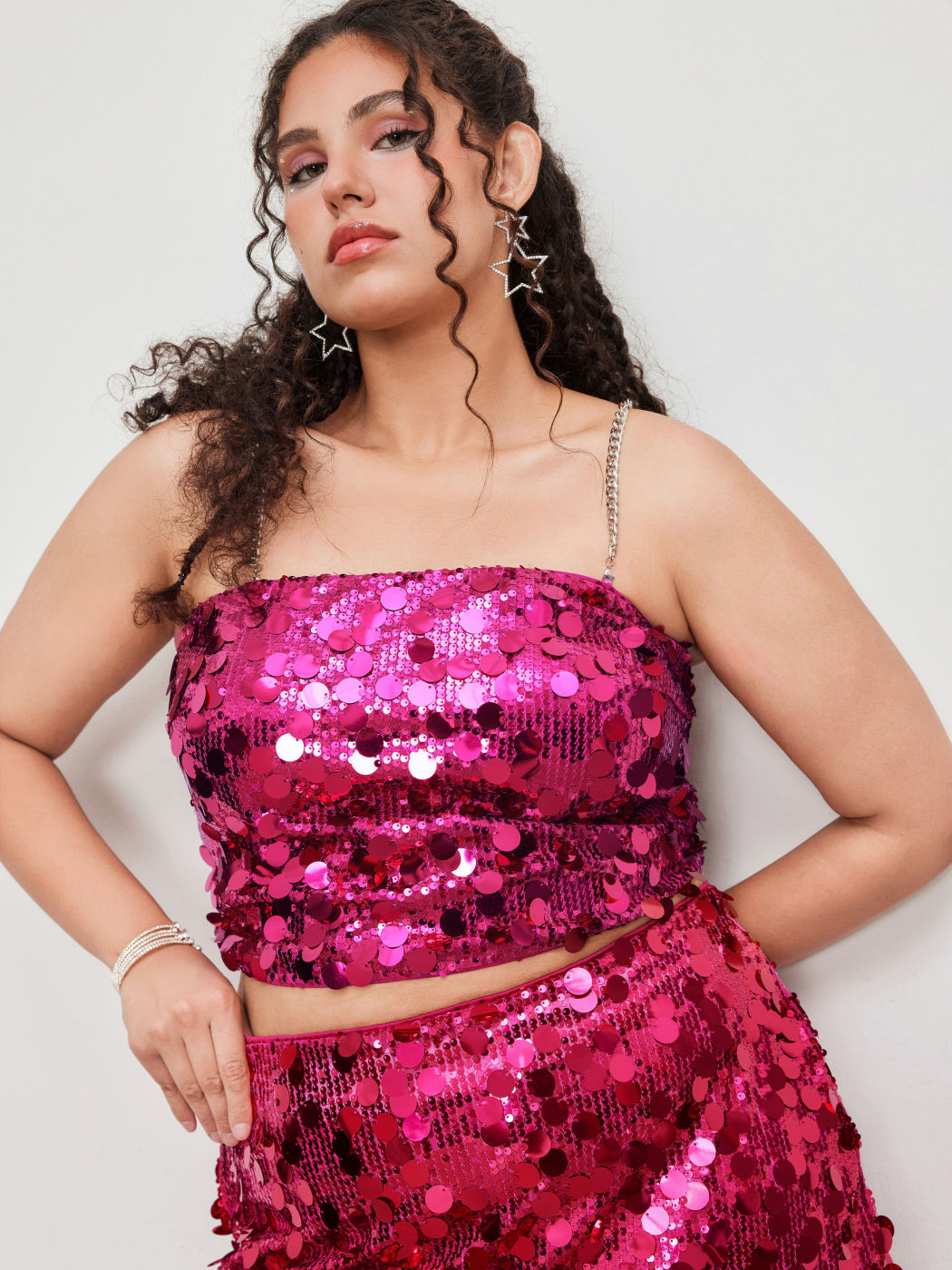 Sequin Zipper Cami Top Curve & Plus