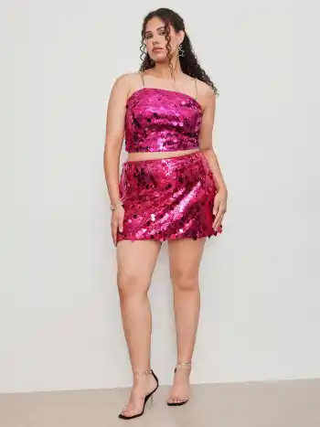 Sequined Midriff Mini-Skirt Kurve & Plus
