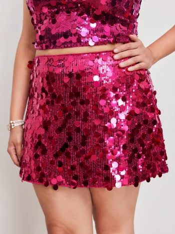 Sequined Midriff Mini-Skirt Kurve & Plus