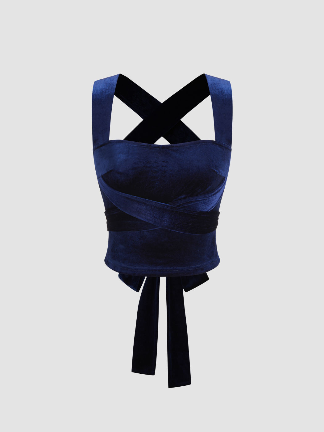 Velvet Square Neck Solid Criss Cross Knotted Crop Tank Top