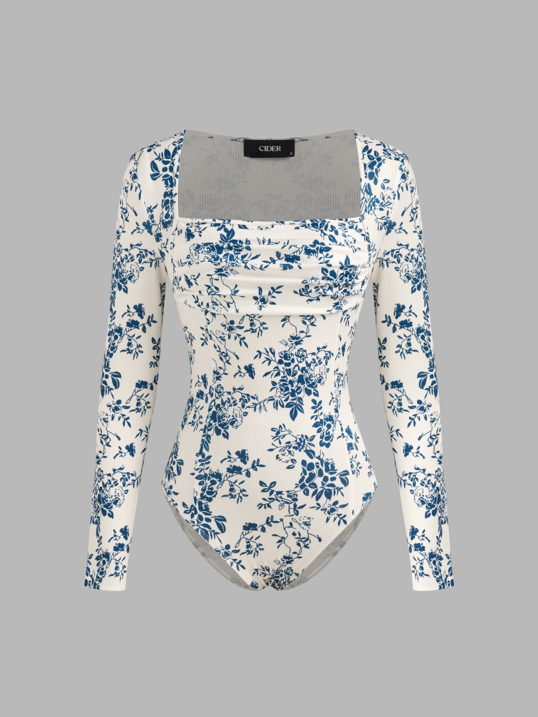 Square Neck Floral Ruched Bodysuit
