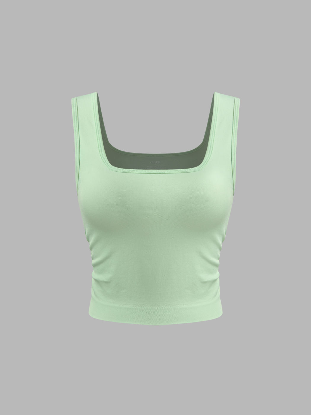 Seamless Square Neck Solid Ruched Crop Tank Top
