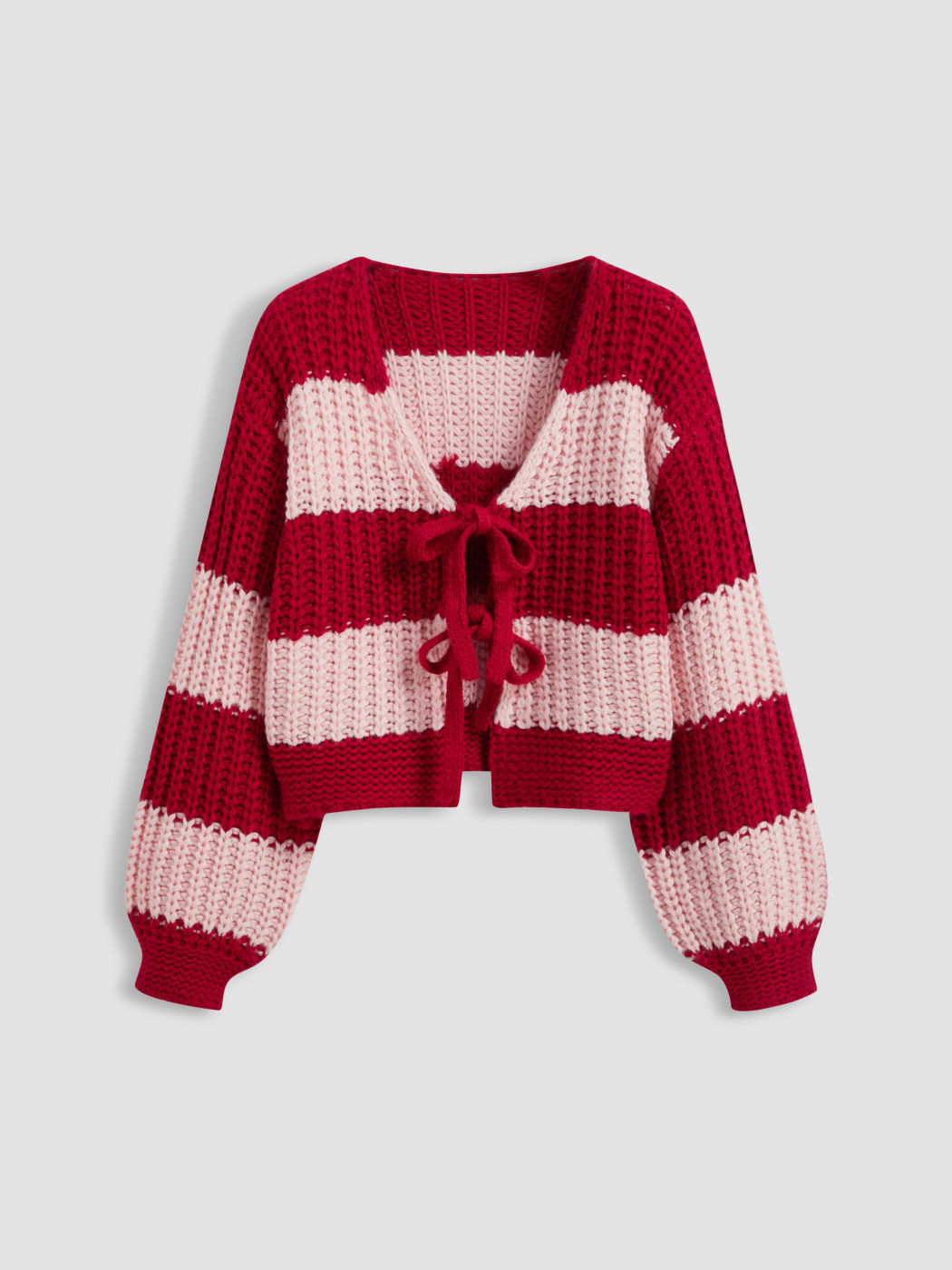Strickjacke mit V-Ausschnitt, Streifenmuster und Frontbinde