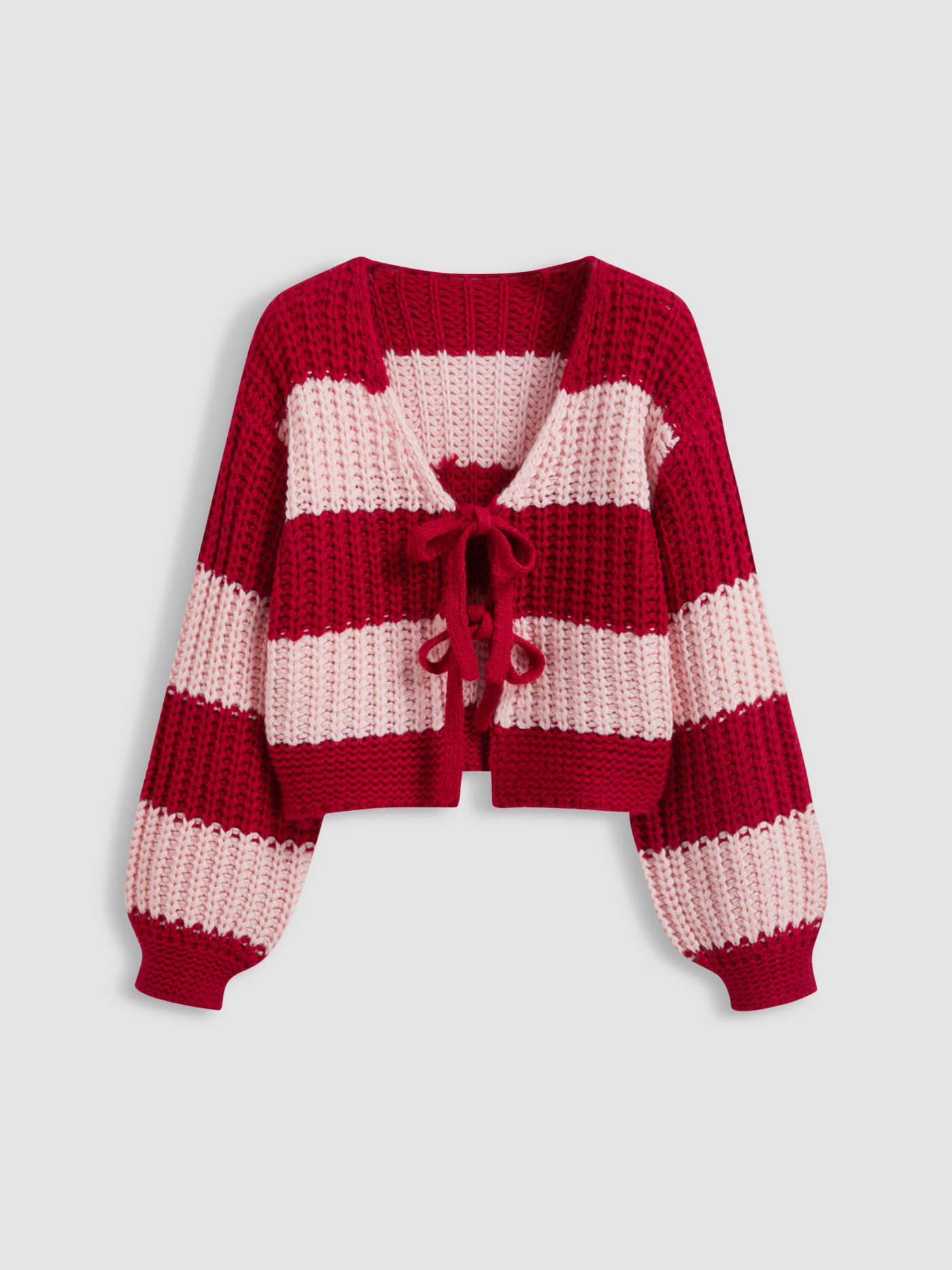 Knit V-neck Striped Tie Front Cardigan