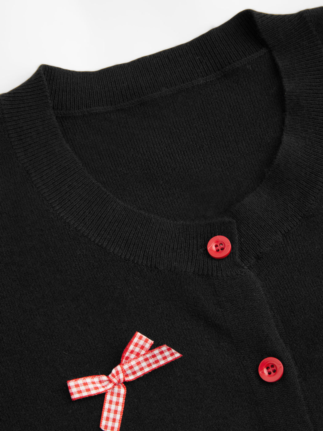 Round Neckline Solid Button Bowknot Cardigan