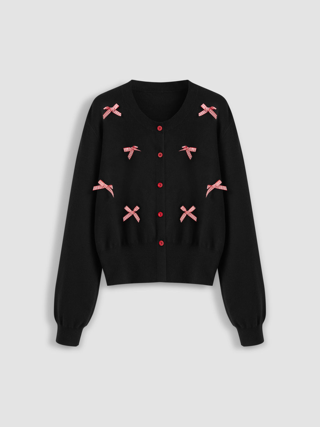 Round Neckline Solid Button Bowknot Cardigan