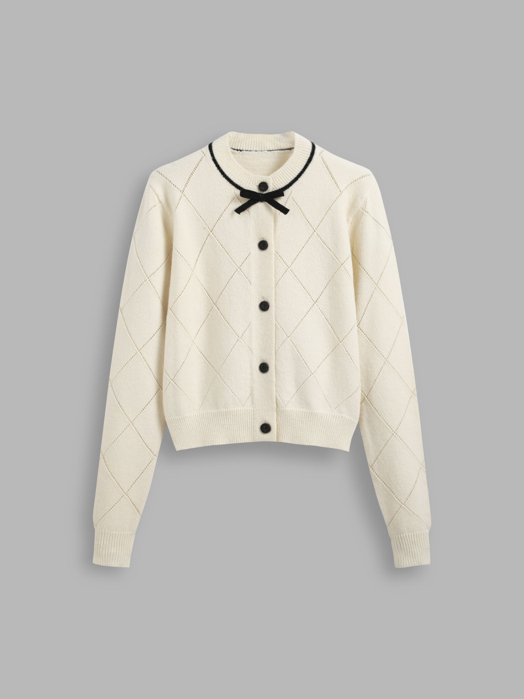 Round Neckline Rhombus Bowknot Cardigan & Scoop Neckline Checks Zipper Mini Dress