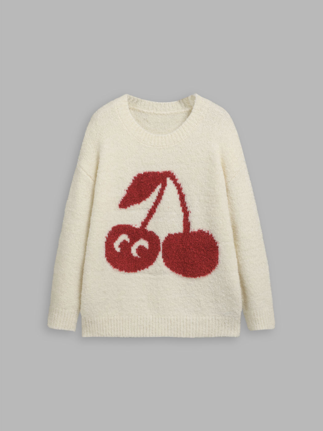 Knit Round Neckline Cherry Oversized Sweater