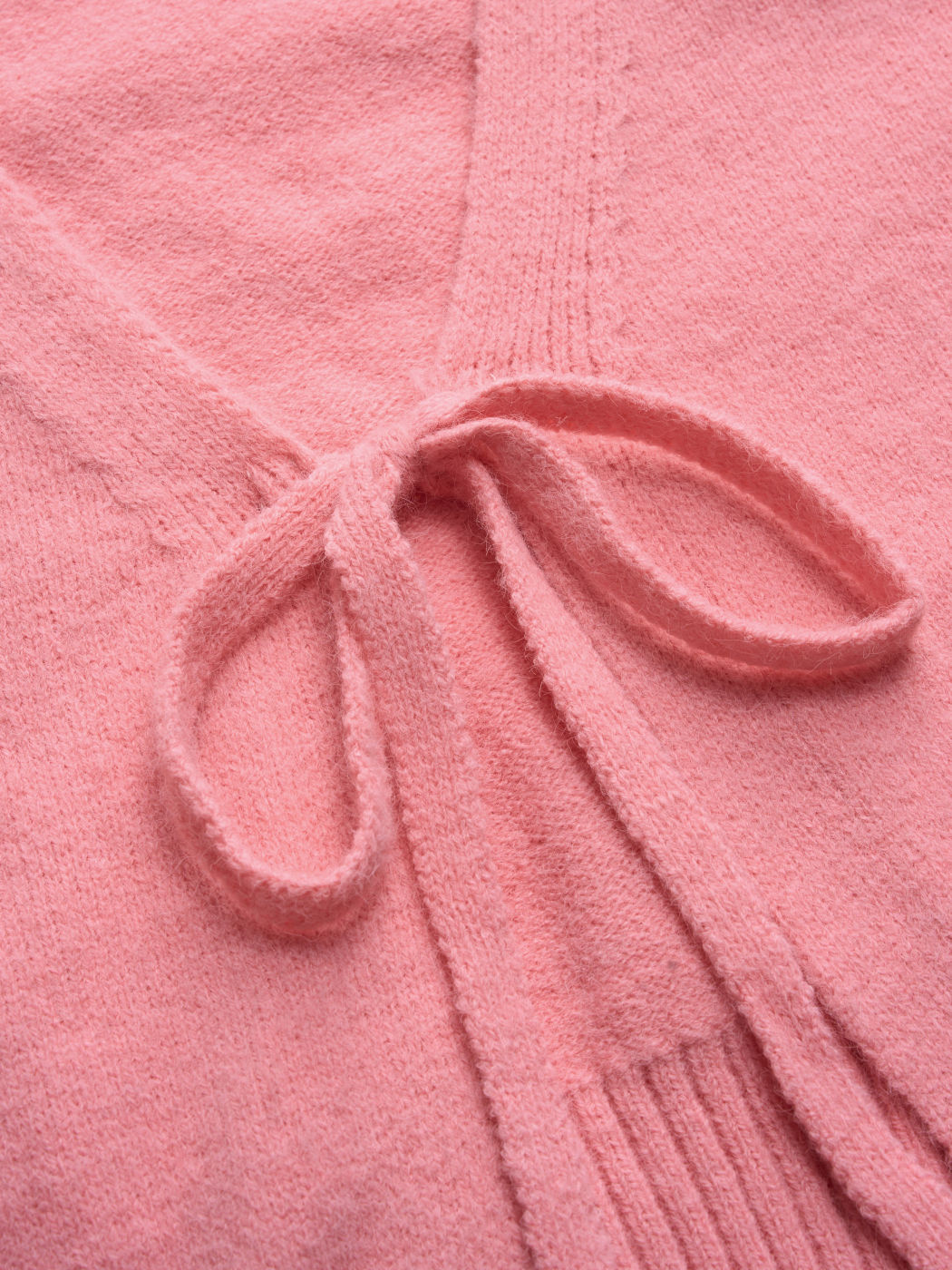 Knit V-neck Solid Knotted Cardigan