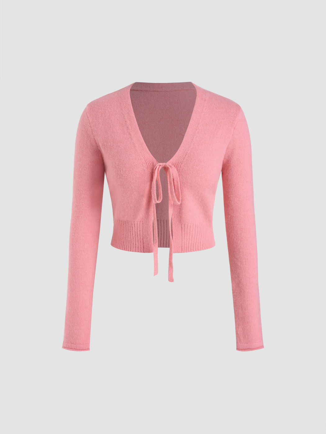 Knit V-neck Solid Knotted Cardigan