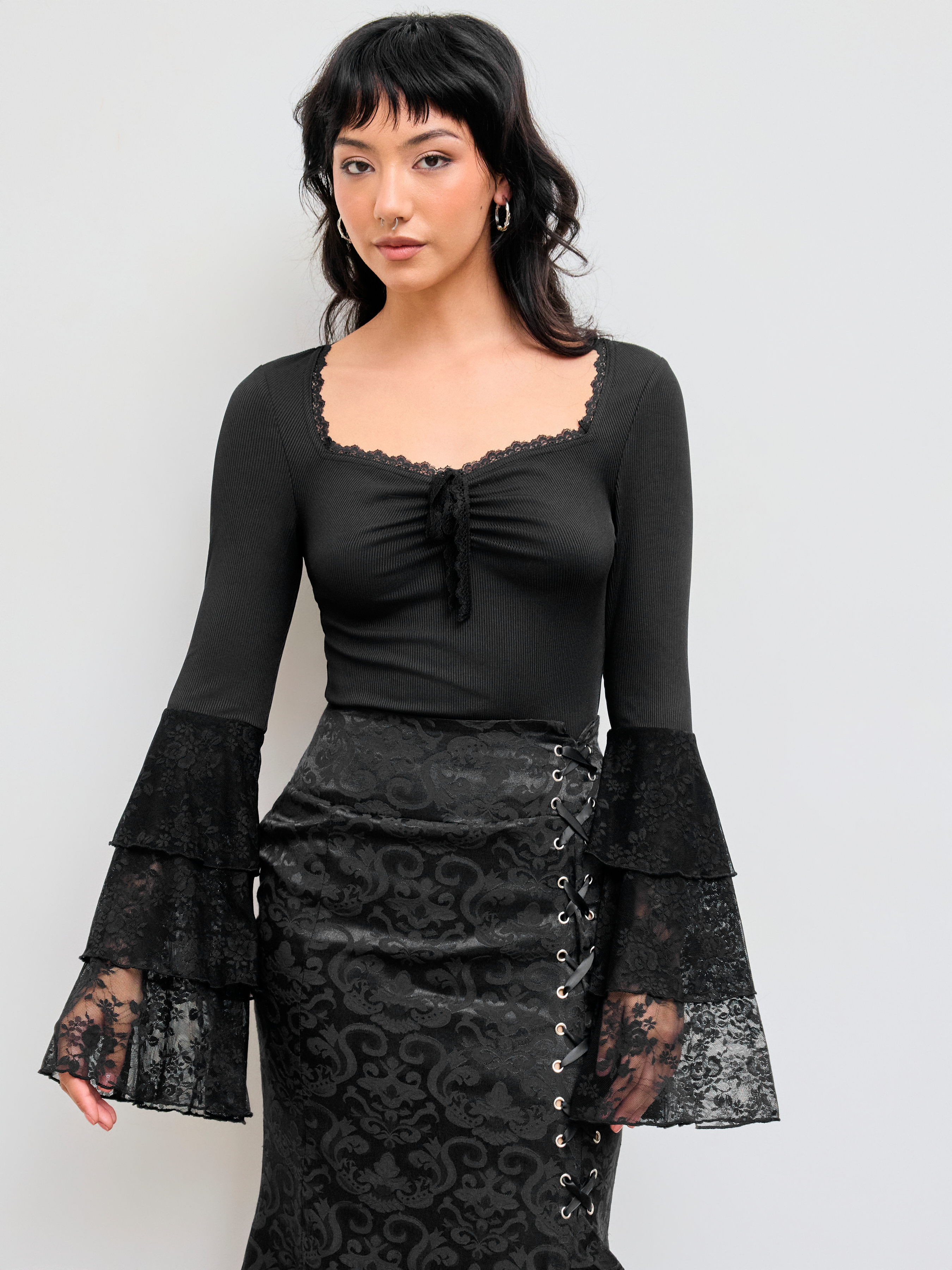 Body à manches en dentelle nouées Sweetheart