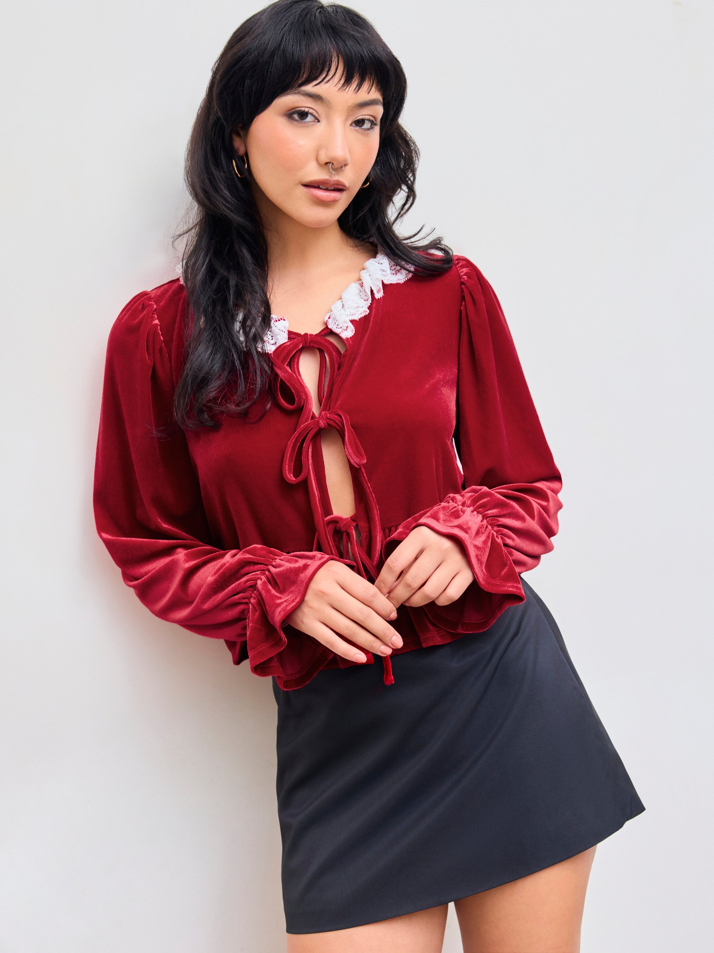 tie front ruffle top