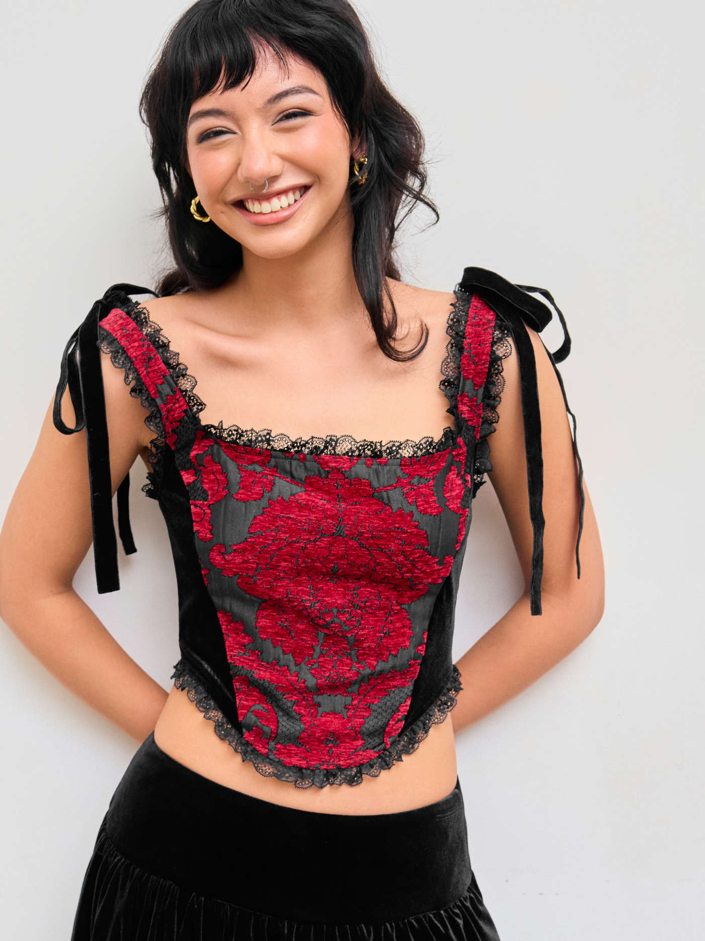Scoop Neckline Floral Lace Knotted Cami Top 