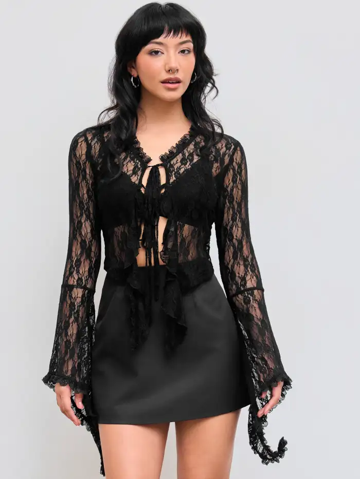 Floral Mesh Lace Hem Midi Dress