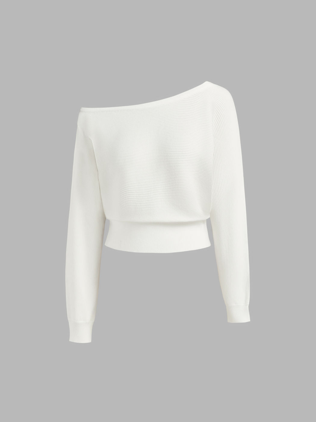 Asymmetrical Neck Solid Crop Long Sleeve Top