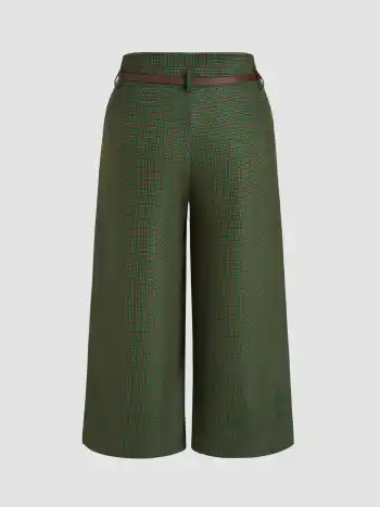 Hahnentritt Mid Waist Gürtelte Weite Hosen Kurve & Plus