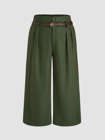Hahnentritt Mid Waist Gürtelte Weite Hosen Kurve & Plus