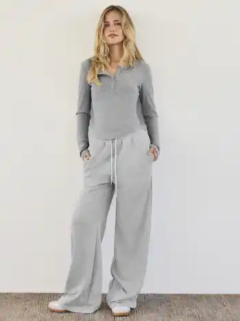 Mid Rise Solid Drawstring Pocket Wide Leg Trousers