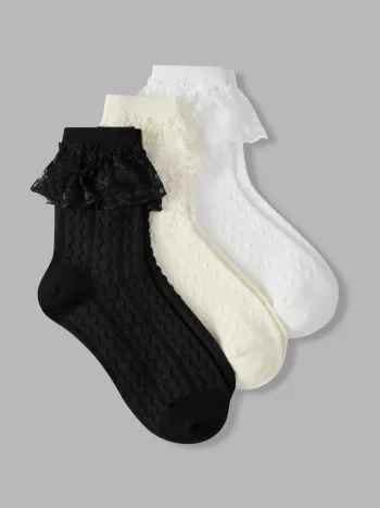 3 Paar Socken mit Spitzenbesatz