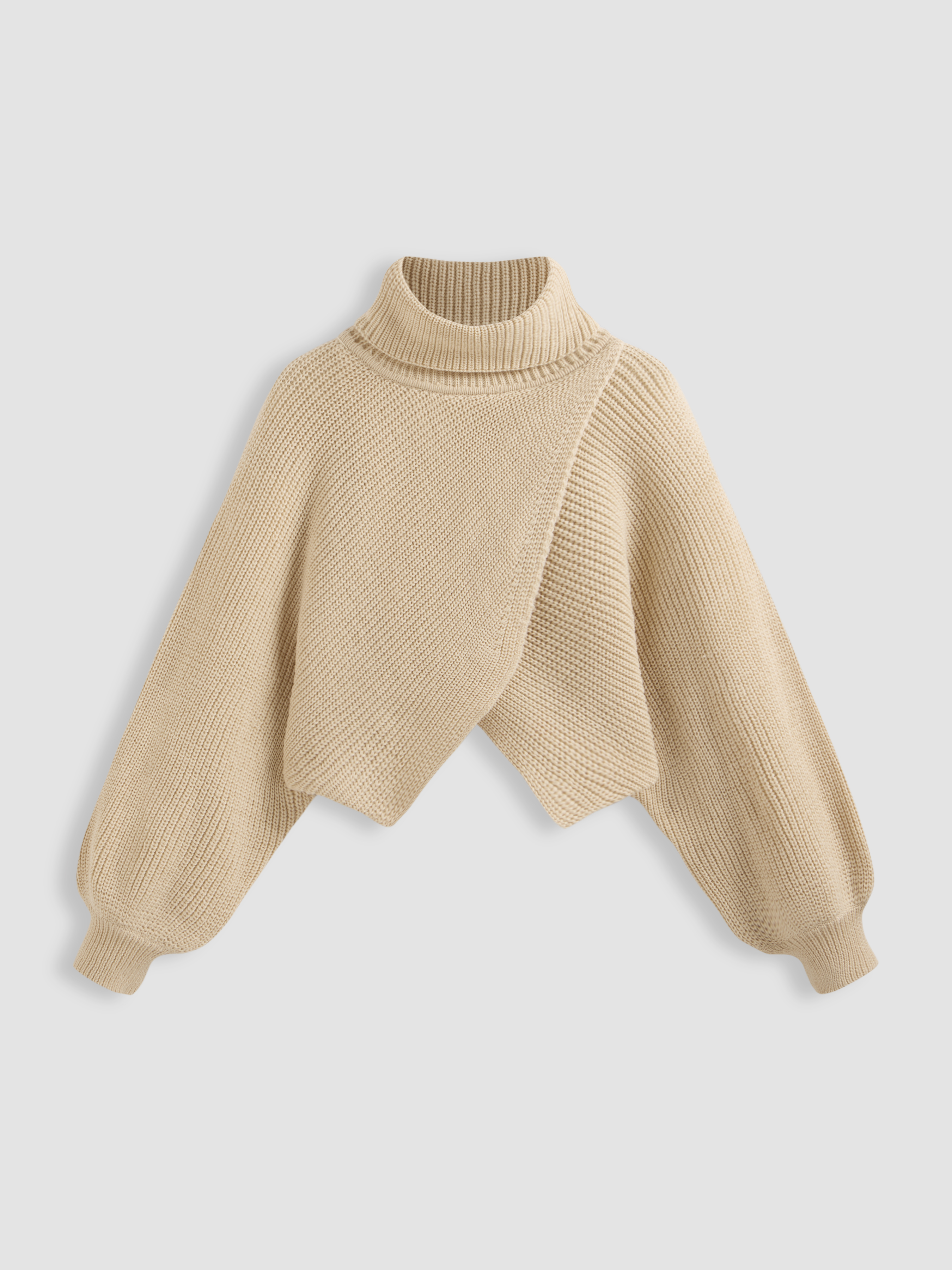 Fall Sweater Knit Fabric High Neck Solid Knitted Long Sleeve