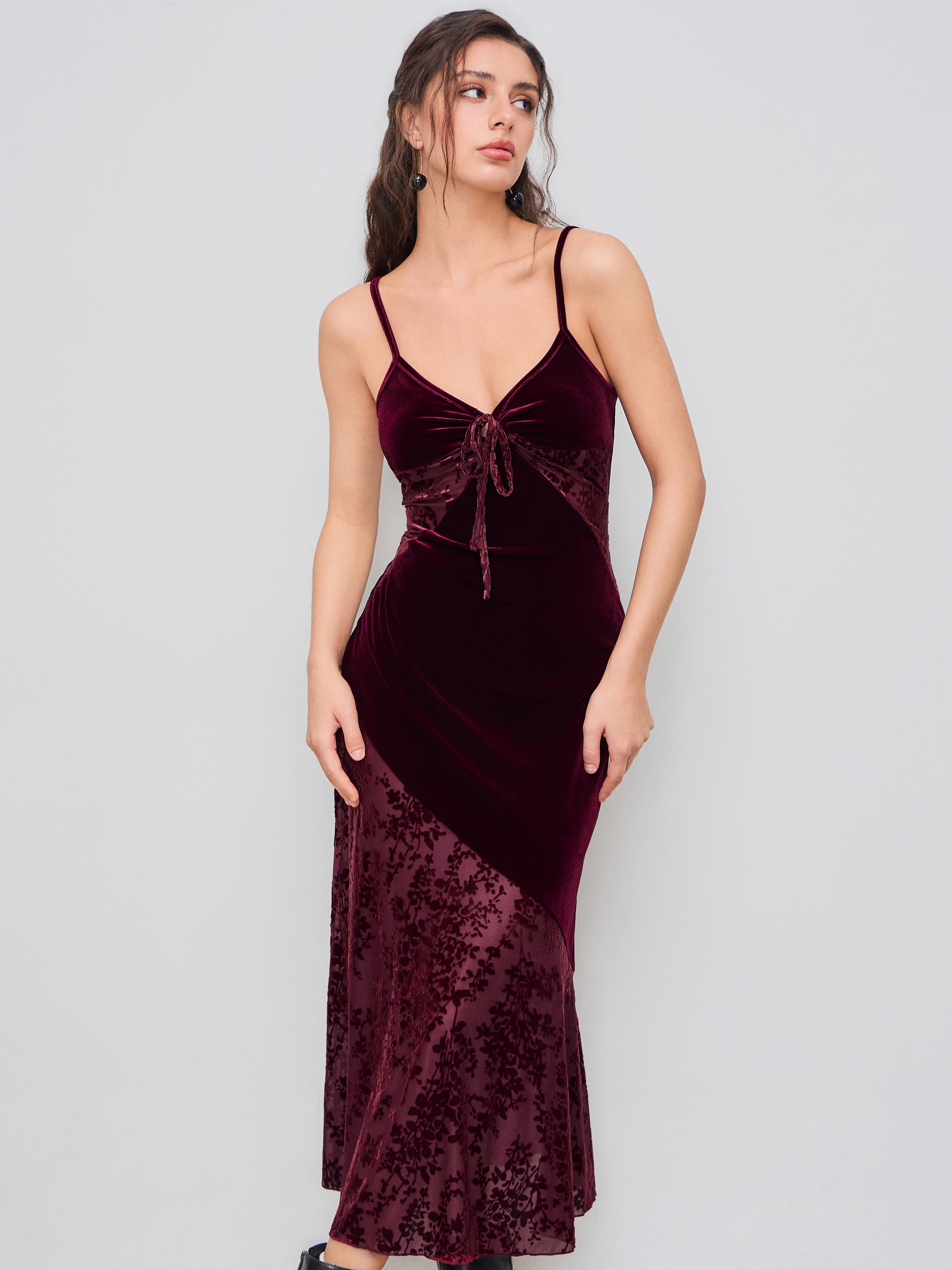 Cider◆ベルベット Vネック フローラル ミニドレス【送料込み】 Floral Velvet Dress For Daily Casual Date