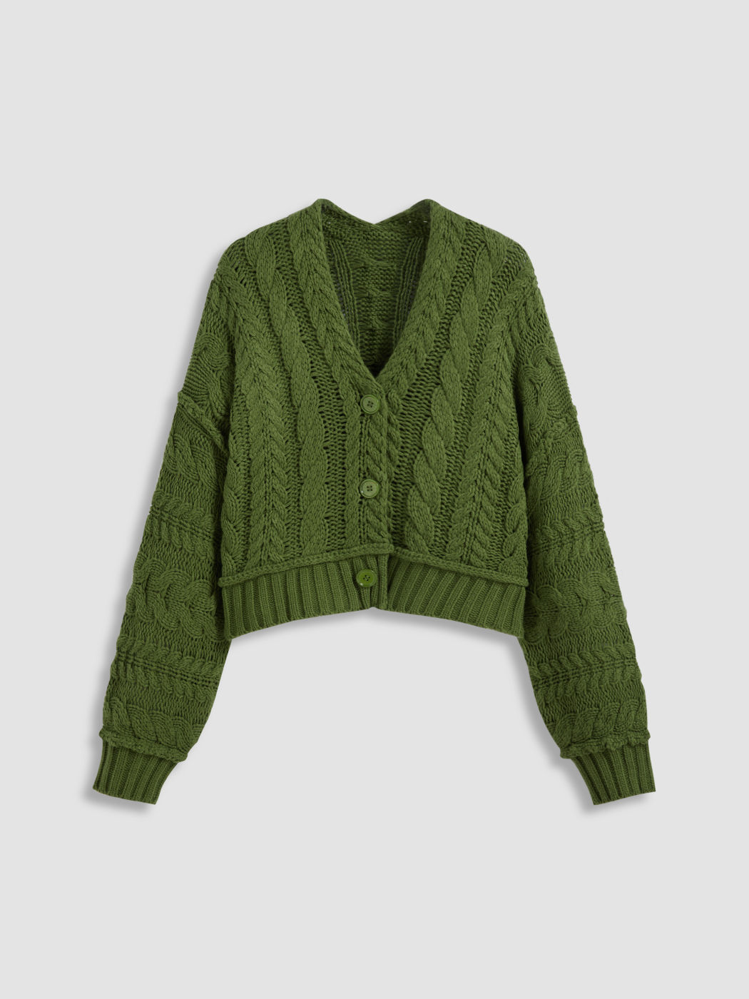 Cable Knit V-neck Solid Button Cardigan