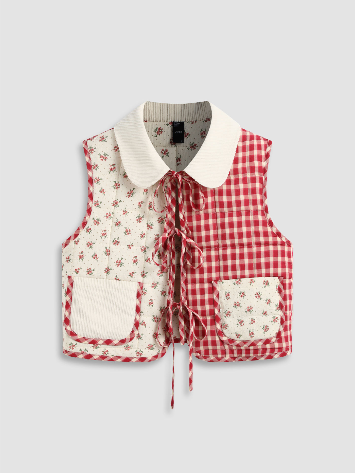 Oversized Contrast Check Tie Front Bow Vest