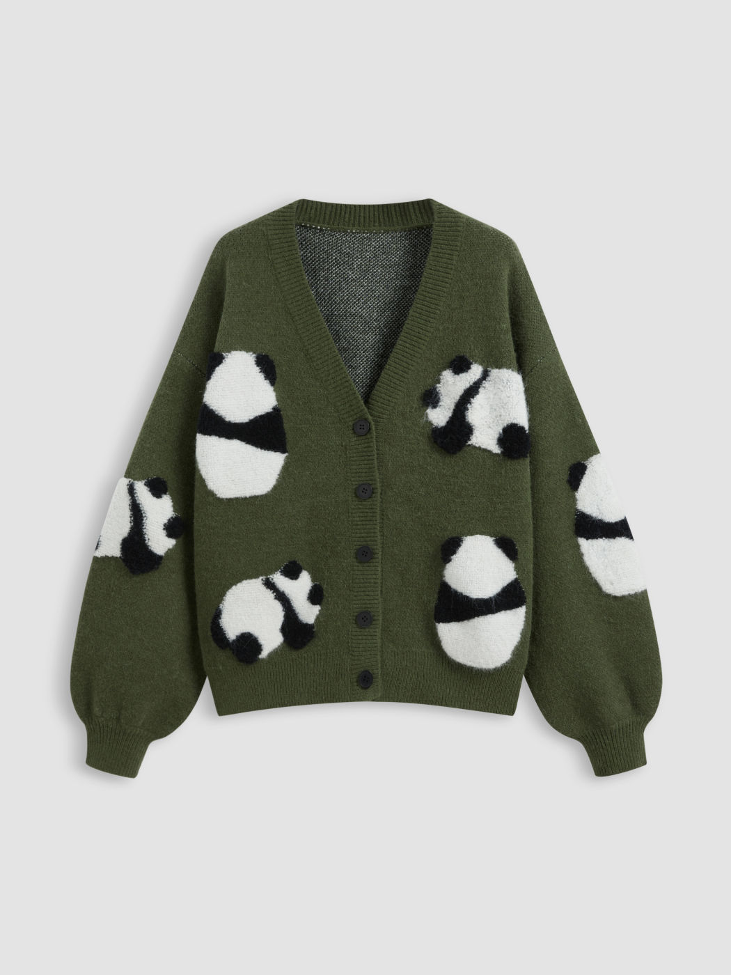 Strick-V-Ausschnitt-Panda-Knopf-Cardigan