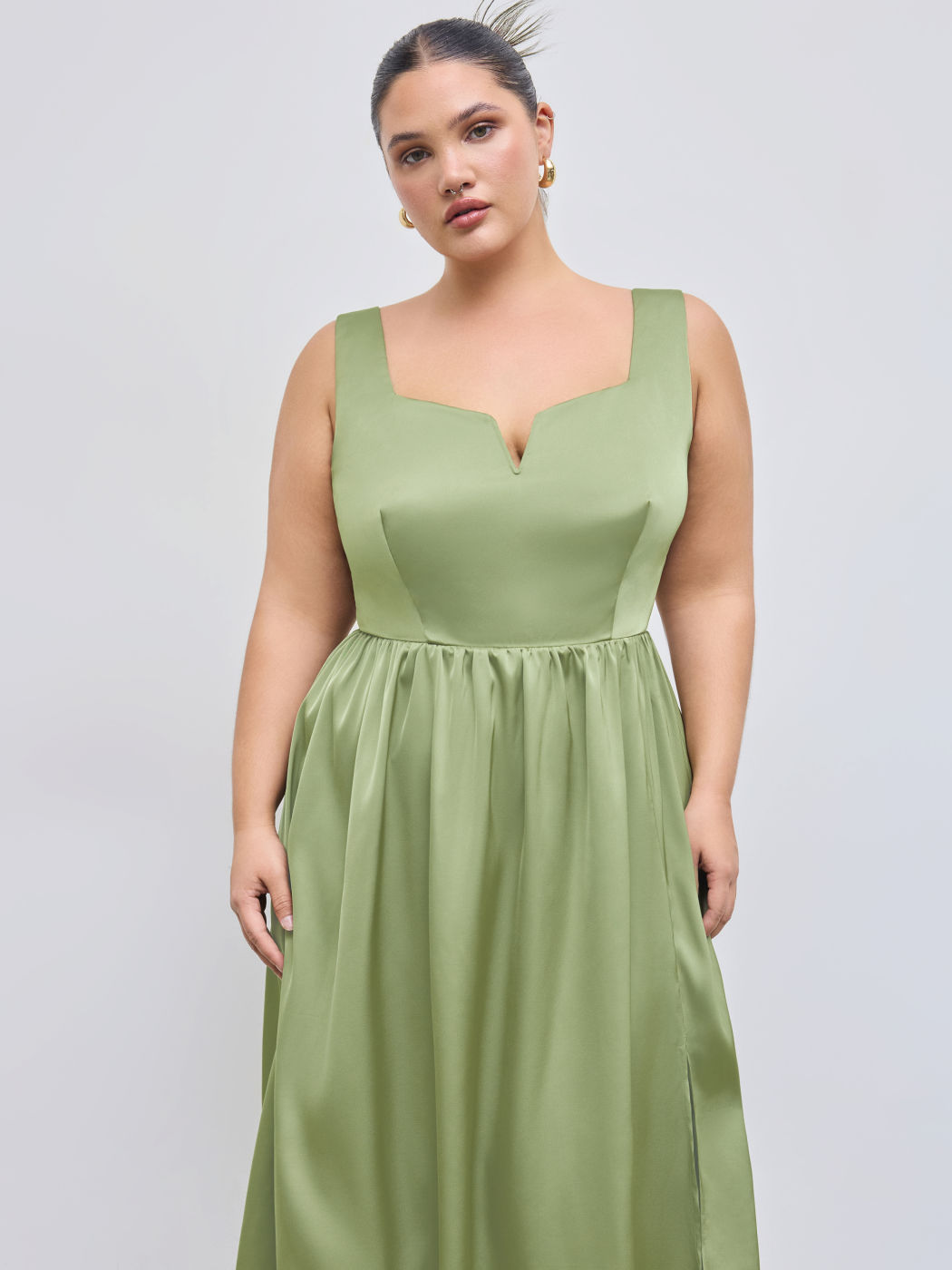 Woven Square Neck Ruffle Split Shirred Midi Dress Curve & Plus
