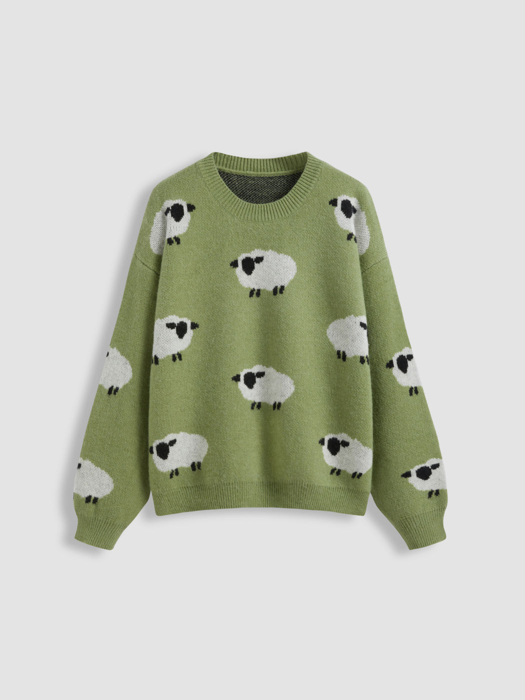 Knitted Round Neckline Sheep Oversized Long Sleeve Sweater