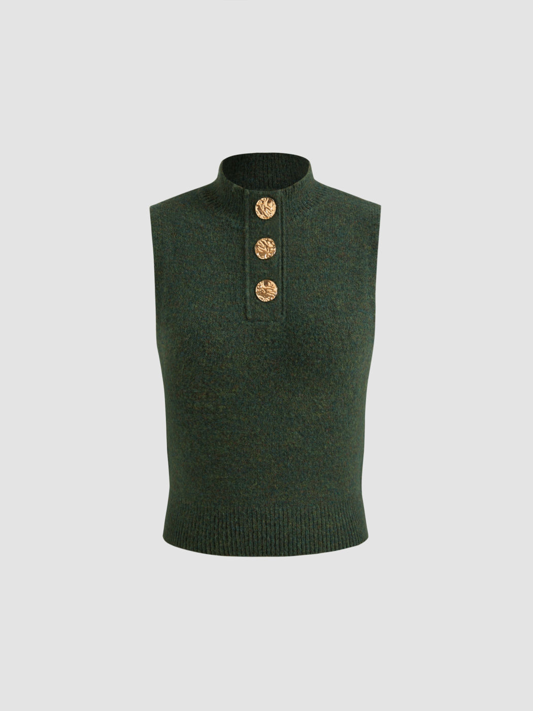 Wool-blend Knit High Neck Metal Button Tank Top