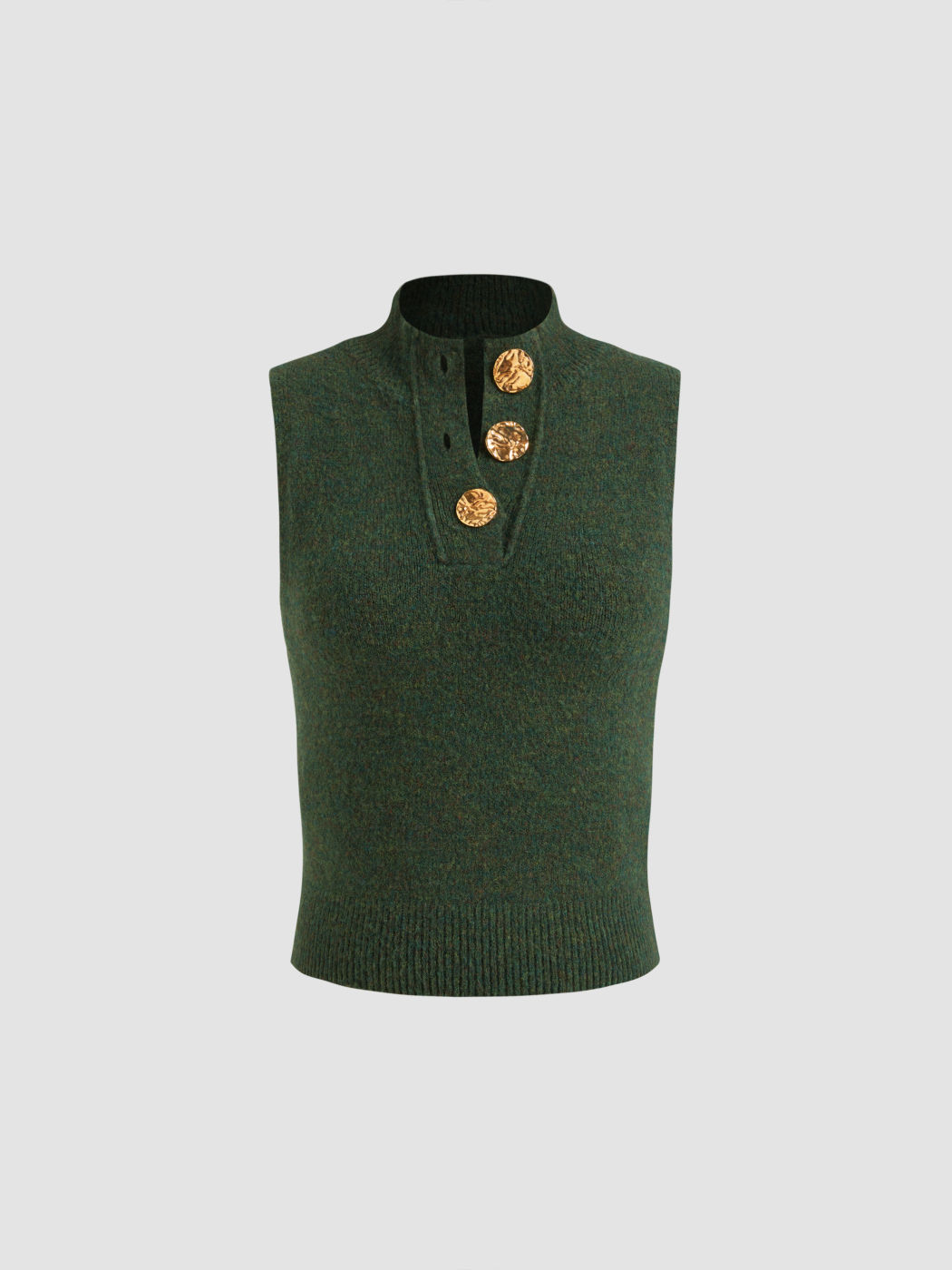 Wool-blend Knit High Neck Metal Button Tank Top