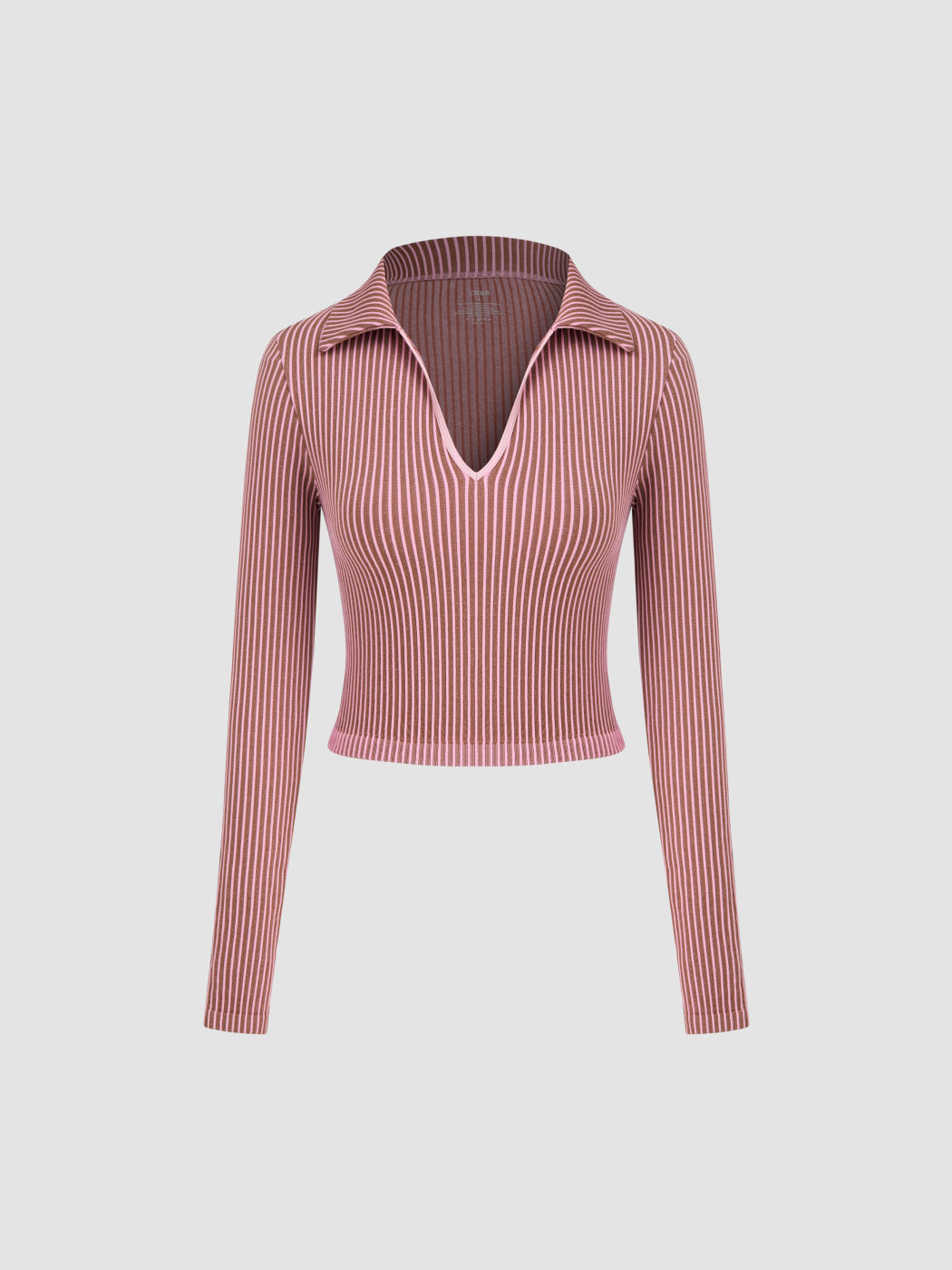 Seamless Collar Striped Long Sleeve Top