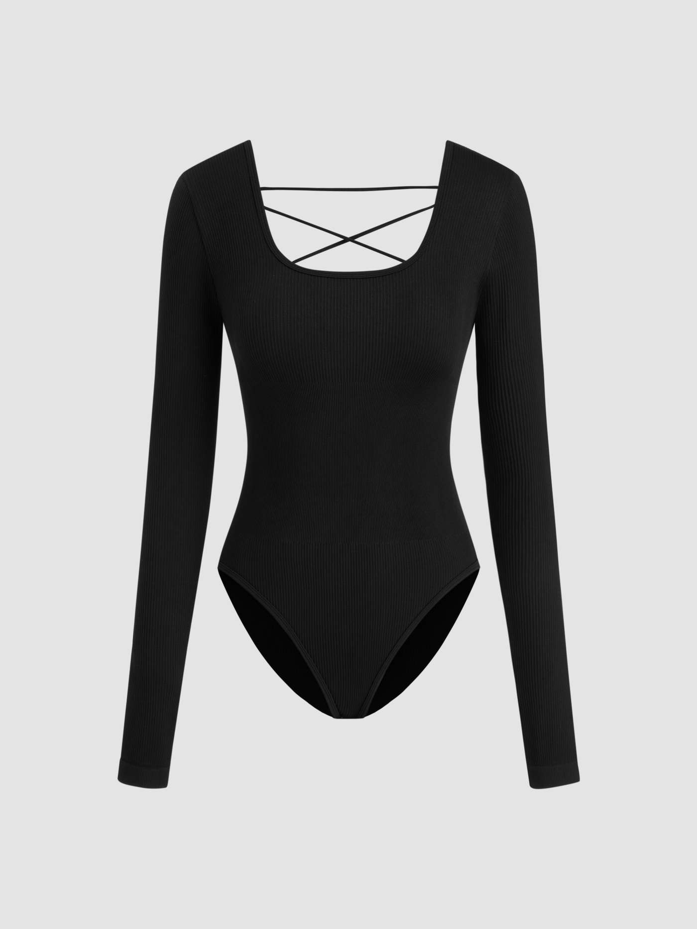 Seamless Round Neckline Solid Lace Up Bodysuit